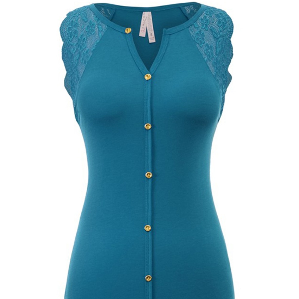 SBS Basics Blue Lace Sleeveless Button Down Top